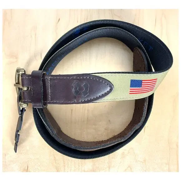 Castaway Nantucket Men's Patriotic Flag Tan and Leather Belt Size‎ 42